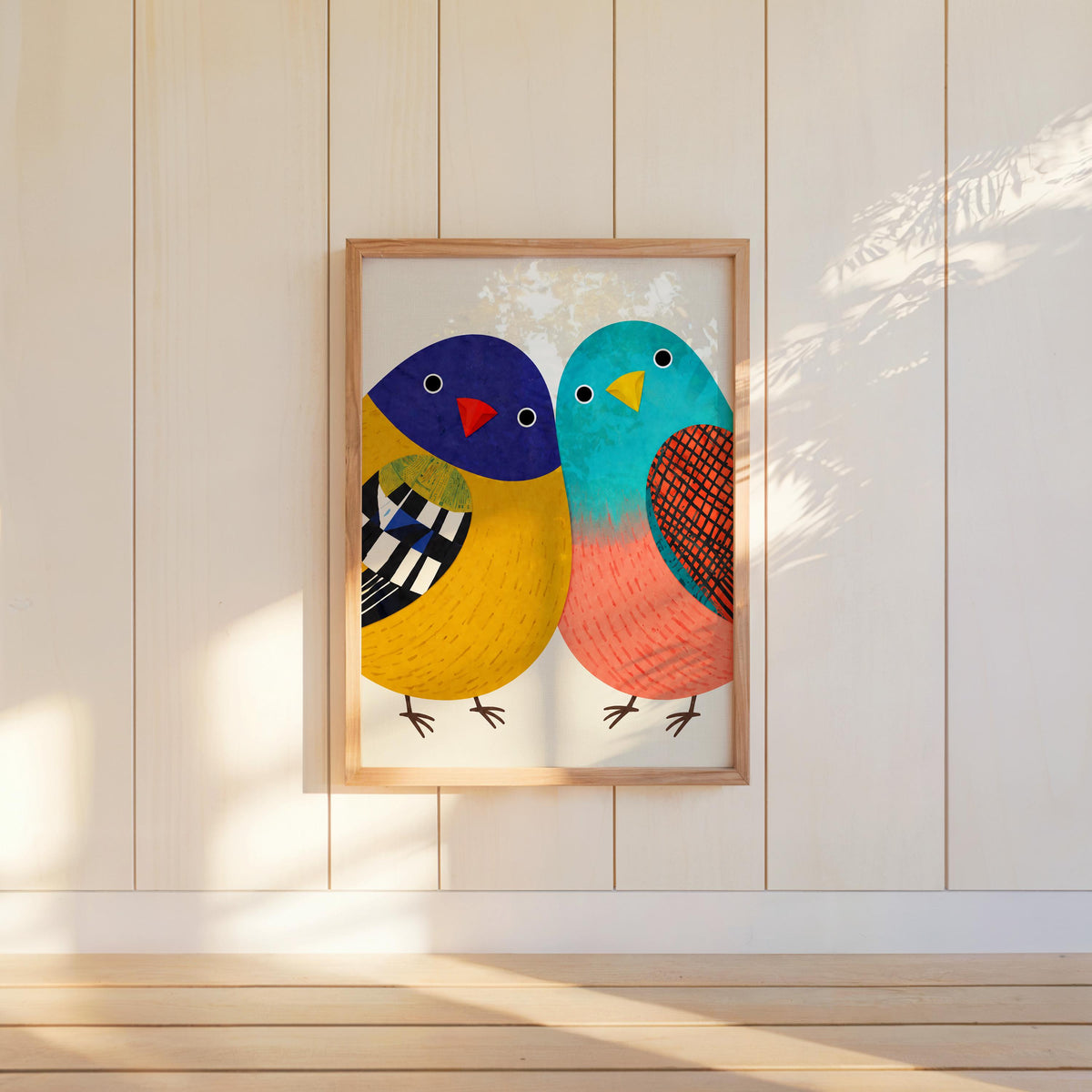 Borb Bird Pair Art Print, Funny Fat Birds Decor, Colorful Chubby Cute Couple Poster, Whimsical Animal Wall Art, Vibrant Playful Canvas