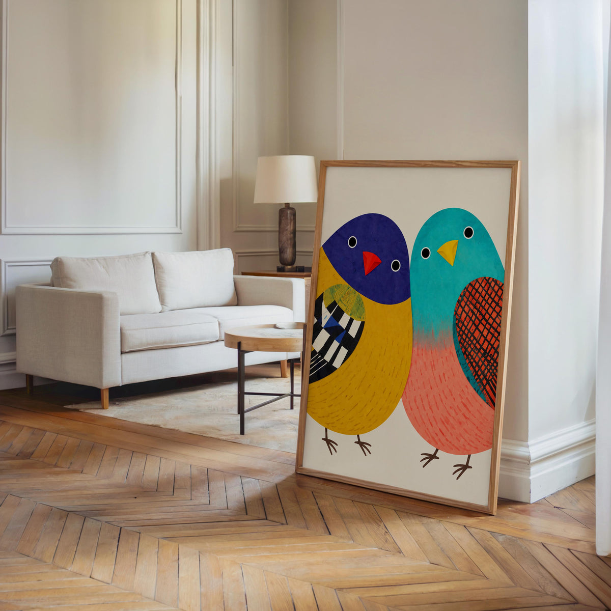 Borb Bird Pair Art Print, Funny Fat Birds Decor, Colorful Chubby Cute Couple Poster, Whimsical Animal Wall Art, Vibrant Playful Canvas