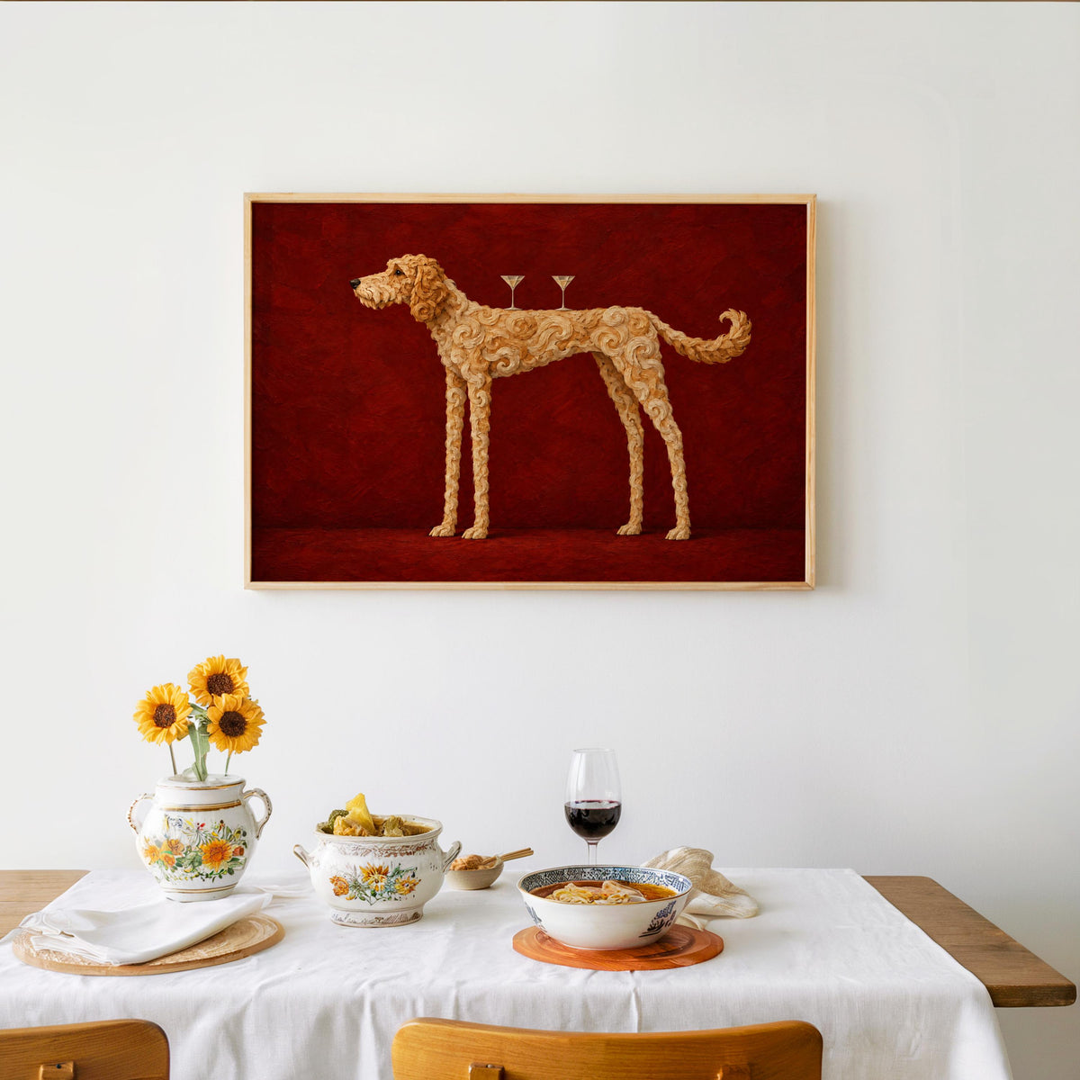 Goldendoodle Martini Wall Art, Funny Cocktail Dog Print, Red Bar Cart Poster, Whimsical Dog Lover Decor
