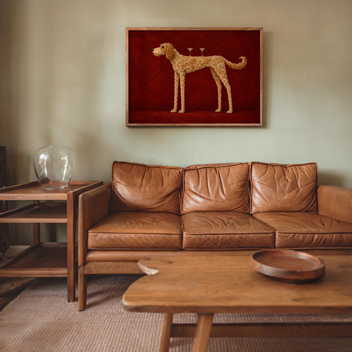 Goldendoodle Martini Wall Art, Funny Cocktail Dog Print, Red Bar Cart Poster, Whimsical Dog Lover Decor