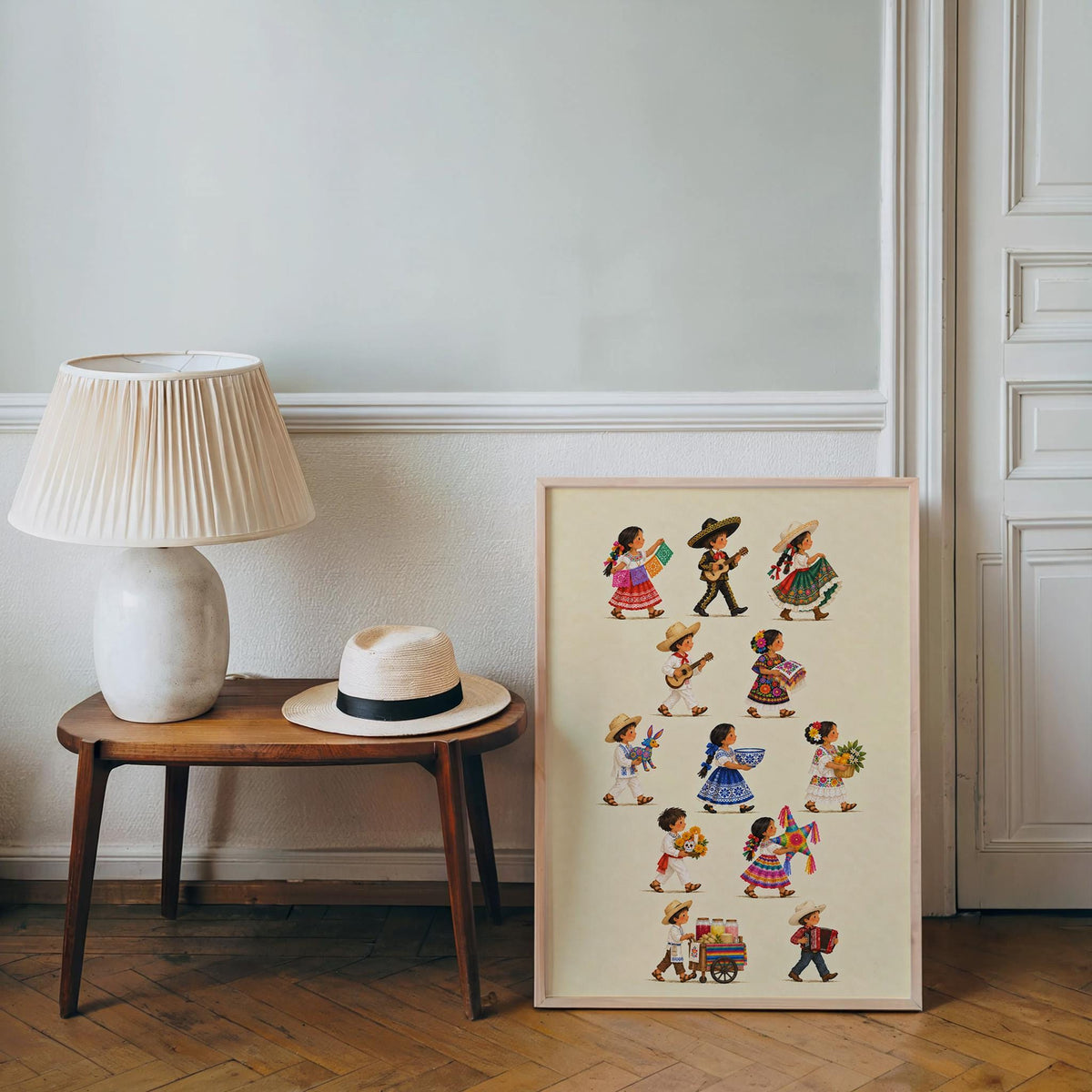 Mexican Heritage Kids Parade Wall Art, Traditional Mexico Children Poster, Folk Culture Print, Colorful Fiesta Latino Decor