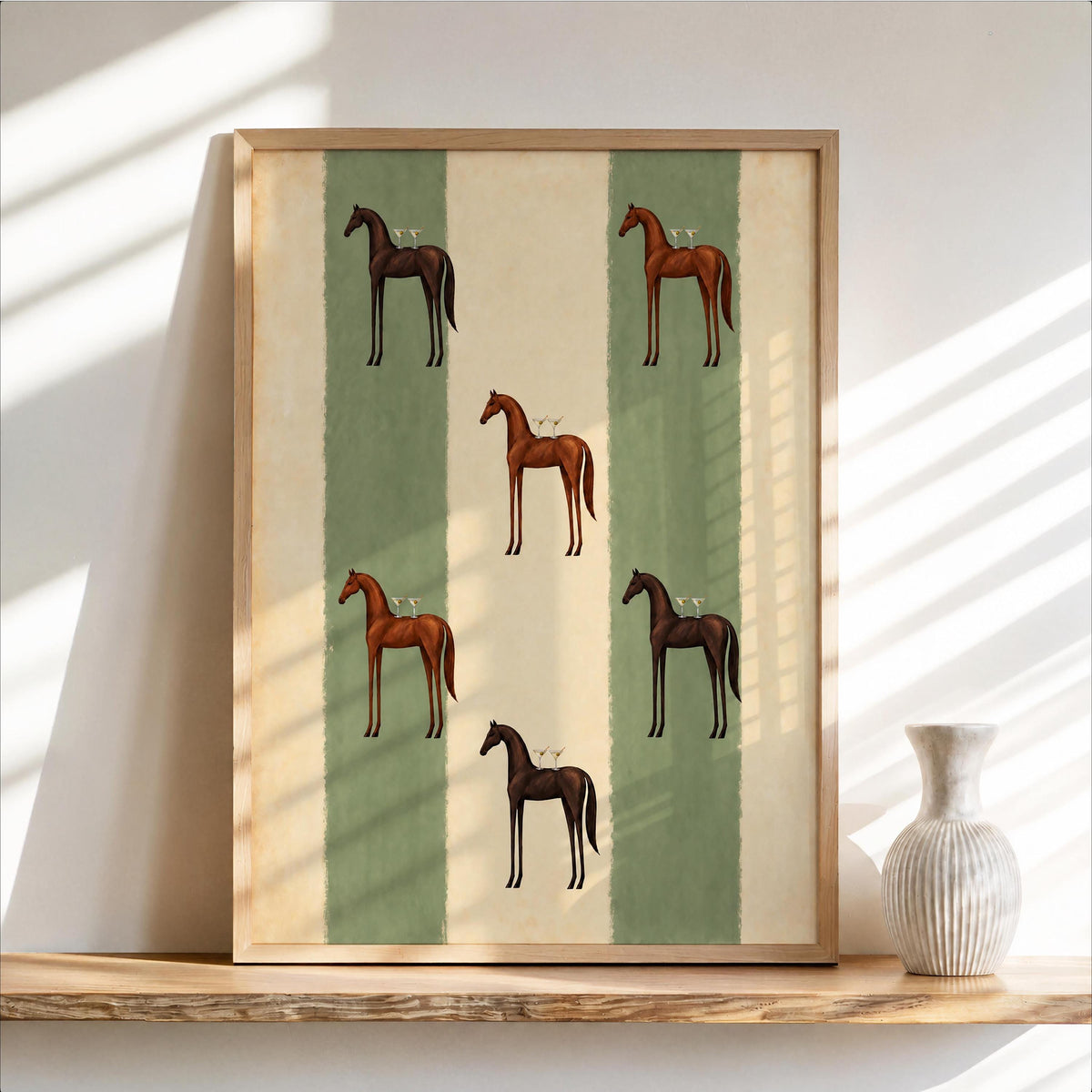 Horse Martini Wall Art, Equestrian Cocktail Print, Striped Vintage Abstract Poster, Animal Bar Decor, Martini Lover Gift