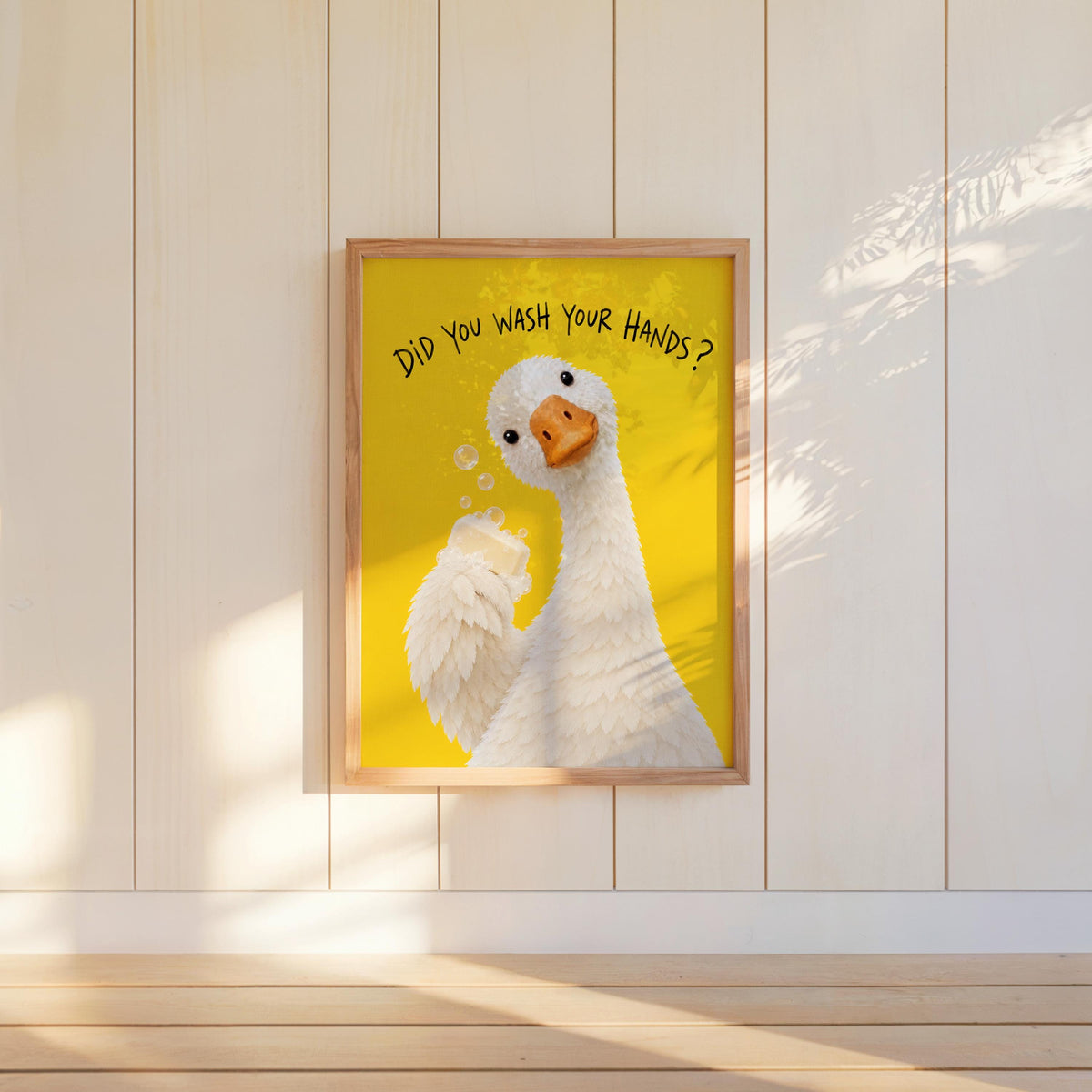 Did You Wash Your Hands Goose Wall Art, Funny Bathroom Poster, Soap Bird Print, Yellow Kids Washroom Decor, Silly Duck Restroom Hygiene Sign