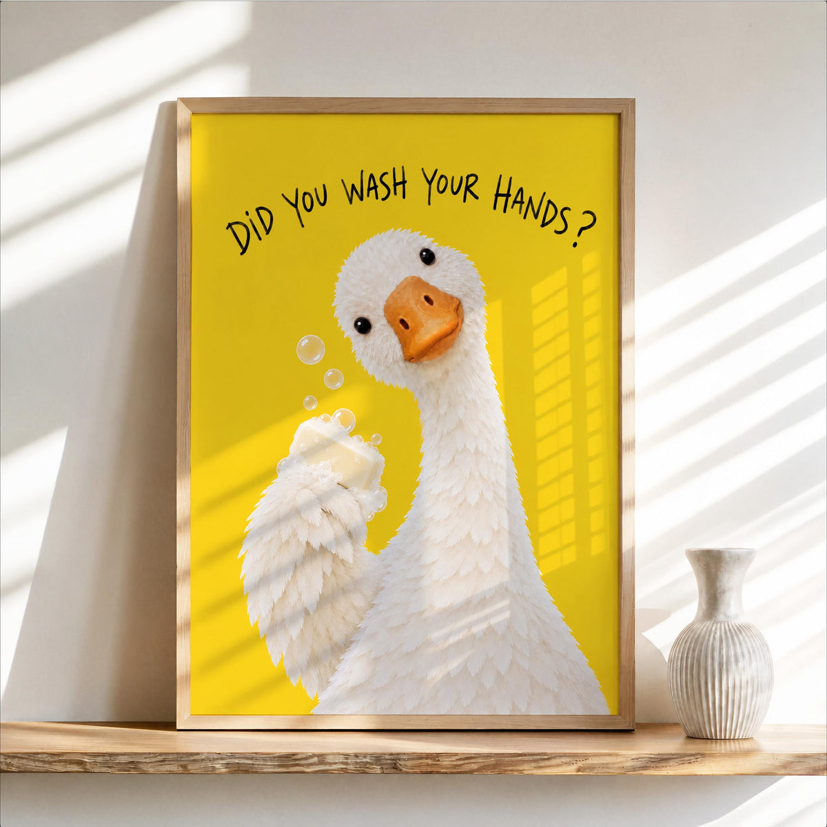 Did You Wash Your Hands Goose Wall Art, Funny Bathroom Poster, Soap Bird Print, Yellow Kids Washroom Decor, Silly Duck Restroom Hygiene Sign