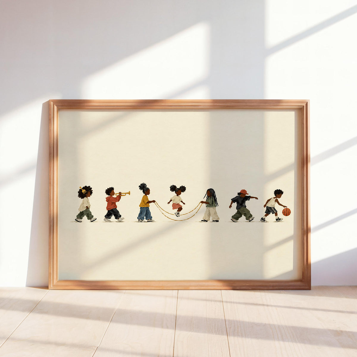 Black Culture Kids Parade Wall Art, Afrocentric African American Print, Jump Rope Basketball Music Decor, Juneteenth Gift