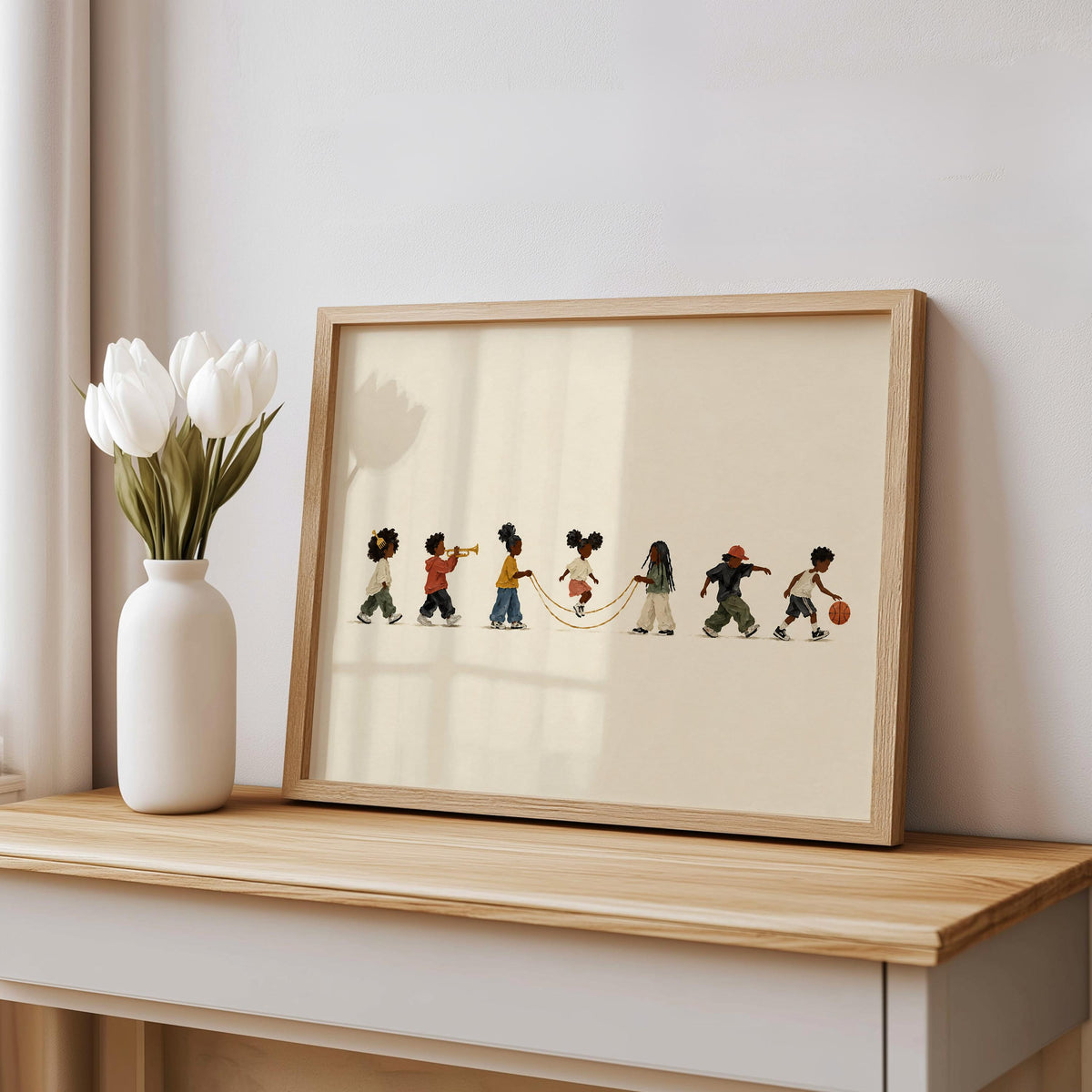 Black Culture Kids Parade Wall Art, Afrocentric African American Print, Jump Rope Basketball Music Decor, Juneteenth Gift