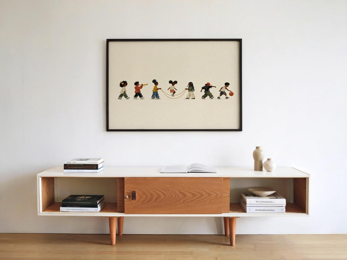 Black Culture Kids Parade Wall Art, Afrocentric African American Print, Jump Rope Basketball Music Decor, Juneteenth Gift
