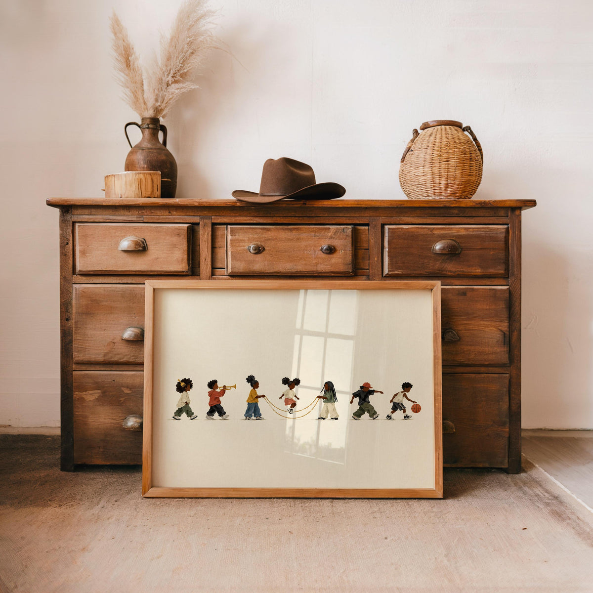 Black Culture Kids Parade Wall Art, Afrocentric African American Print, Jump Rope Basketball Music Decor, Juneteenth Gift
