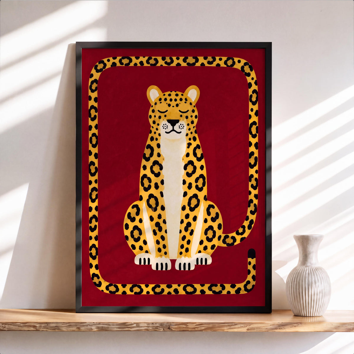 Relaxed Leopard Wall Art, Big Cat Print, Safari Jungle Animal Decor, Eclectic Wildlife Poster, Maximalist Nursery Home Decor