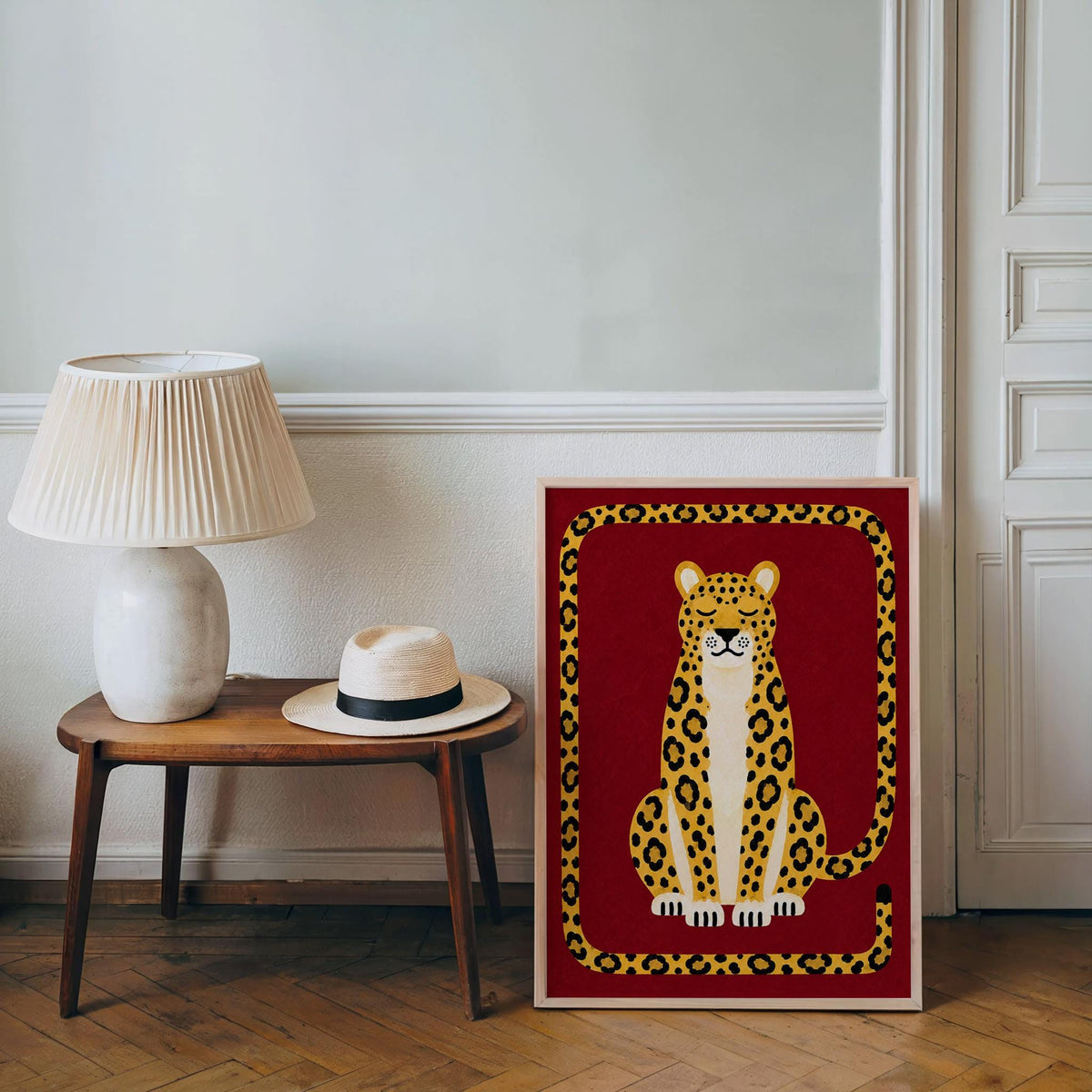 Relaxed Leopard Wall Art, Big Cat Print, Safari Jungle Animal Decor, Eclectic Wildlife Poster, Maximalist Nursery Home Decor