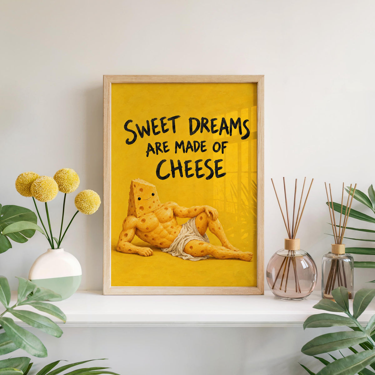 Sweet Dreams Are Made of Cheese Wall Art, Funny Cheese Poster, Food Lover Kitchen Print, Surreal Dining Room Decor, Quirky Cheese Lover Gift