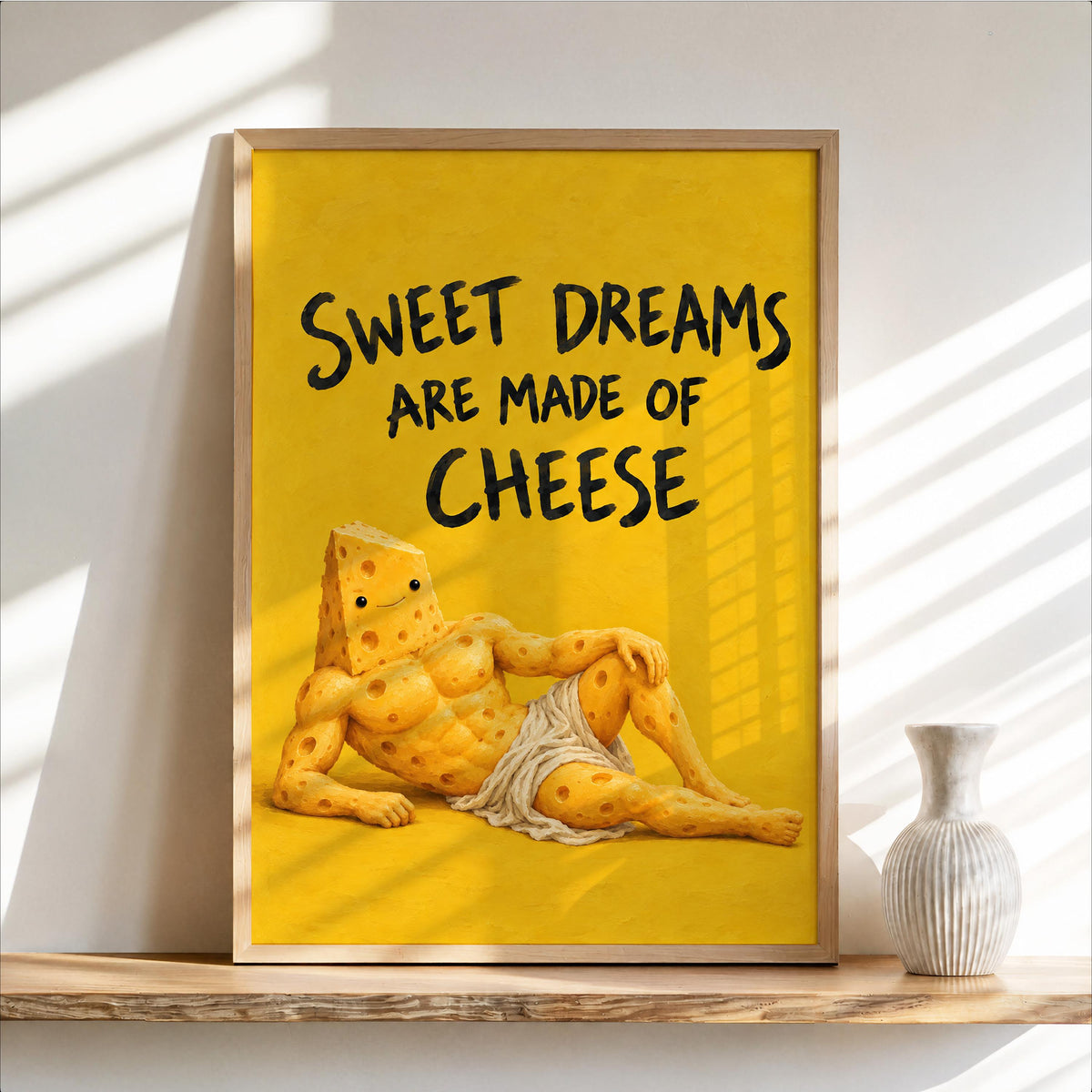 Sweet Dreams Are Made of Cheese Wall Art, Funny Cheese Poster, Food Lover Kitchen Print, Surreal Dining Room Decor, Quirky Cheese Lover Gift