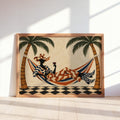 Tropical Cowgirl Poster, Woman in Hammock with Wine, Palm Tree Western Wall Art, Retro Summer Print, Eclectic Lounge Decor, Vacation Vibes
