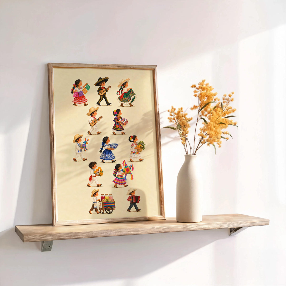 Mexican Heritage Kids Parade Wall Art, Traditional Mexico Children Poster, Folk Culture Print, Colorful Fiesta Latino Decor