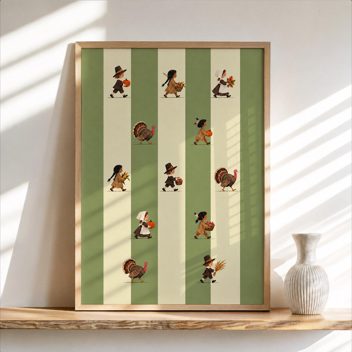 Thanksgiving Kids Wall Art, Vintage Harvest Parade Poster, Turkey Pumpkin Print, Striped Fall Decor, Autumn Family Holiday Wall Art