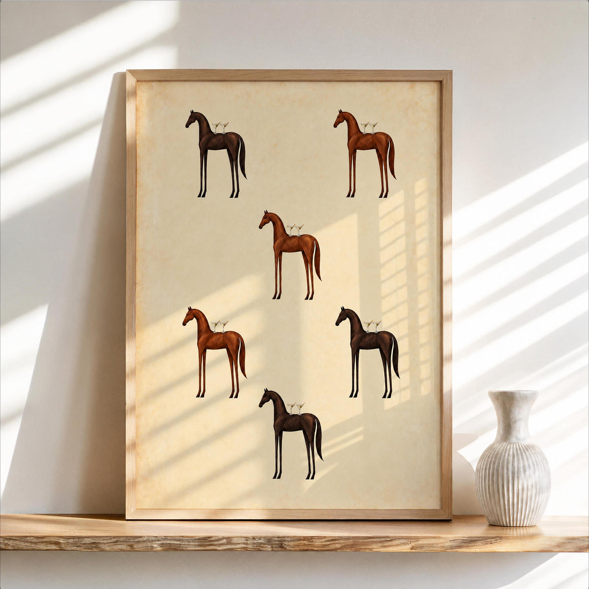 Horse Martini Wall Art, Equestrian Cocktail Print, Striped Vintage Abstract Poster, Animal Bar Decor, Martini Lover Gift