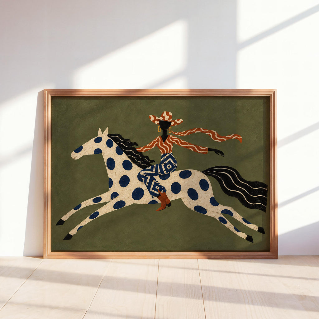 Abstract Cowgirl Horse Rider Print, Western Equestrian Wall Art, Cowboy Home Decor, Eclectic Ranch Style Poster