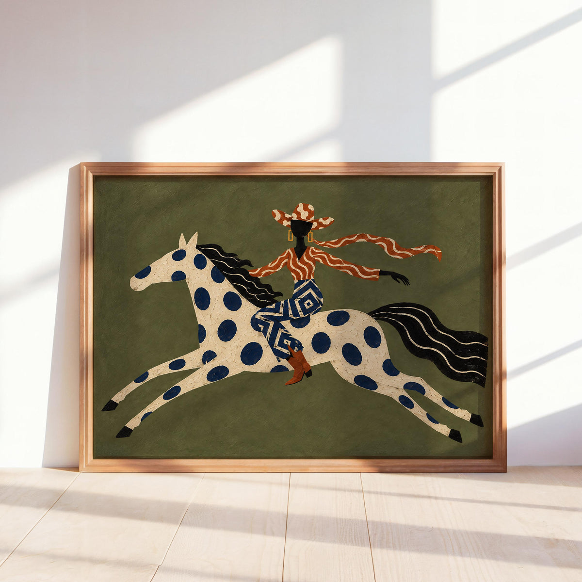 Abstract Cowgirl Horse Rider Print, Western Equestrian Wall Art, Cowboy Home Decor, Eclectic Ranch Style Poster