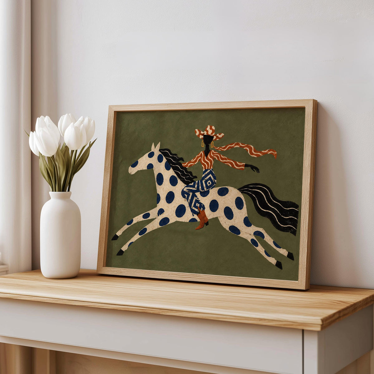 Abstract Cowgirl Horse Rider Print, Western Equestrian Wall Art, Cowboy Home Decor, Eclectic Ranch Style Poster