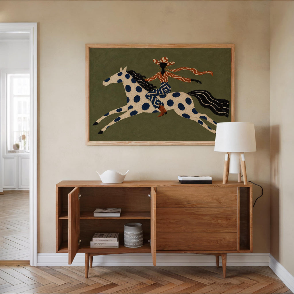 Abstract Cowgirl Horse Rider Print, Western Equestrian Wall Art, Cowboy Home Decor, Eclectic Ranch Style Poster