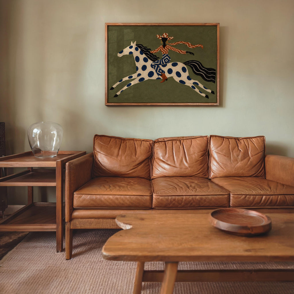 Abstract Cowgirl Horse Rider Print, Western Equestrian Wall Art, Cowboy Home Decor, Eclectic Ranch Style Poster