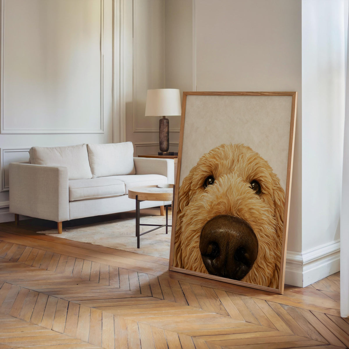 Goldendoodle Wall Art, Funny Dog Nose Beige Portrait, Golden Doodle Print, Pet Lover Gift, Dog Mom Decor, Whimsical Animal Poster