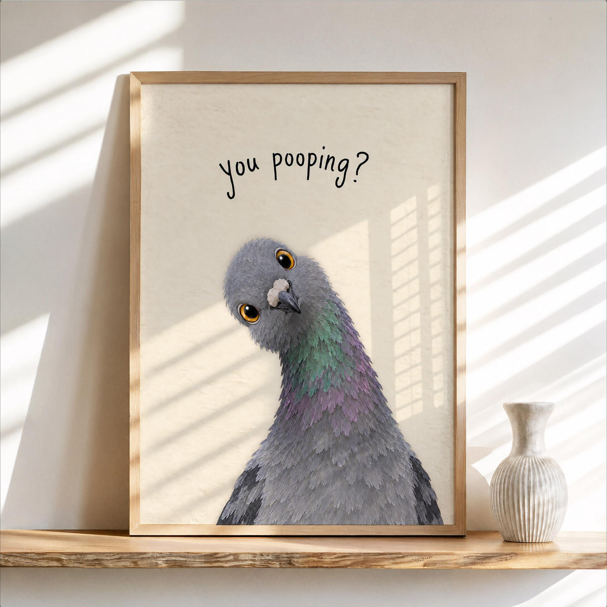 Funny Pigeon You Poopin Bathroom Wall Art, Toilet Humor Print, Quirky Bird Lover Decor, Loo Sign Gift