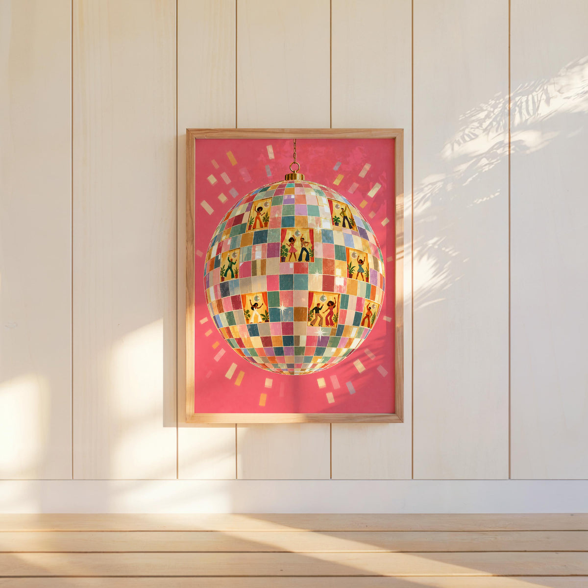 Retro Disco Ball Dancers Wall Art, 70s Dance Party Print, Funky Music Poster, Dopamine Decor, Groovy Dancing Lovers Illustration